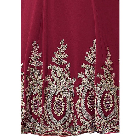 Long Prom Sequin Mermaid Embellished Burgundy - Picture 6 of 8